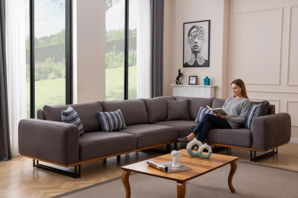 Ontwerper hoekbank L-vorm gestoffeerd stof Modern Bruin Luxe woonlandschap