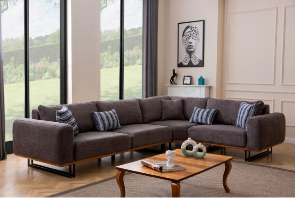 Ontwerper hoekbank L-vorm gestoffeerd stof Modern Bruin Luxe woonlandschap