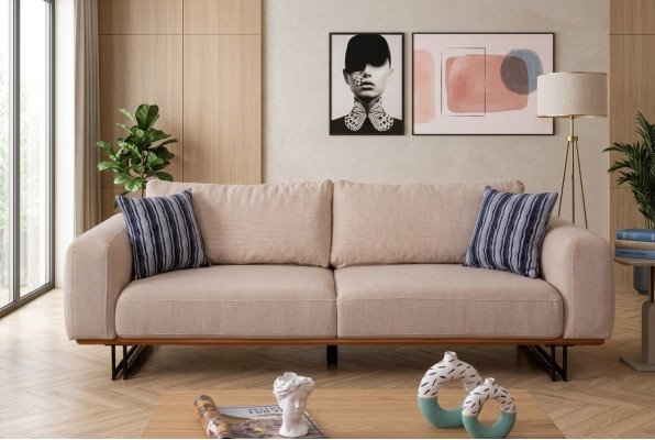 Design bankstel 3-zits gestoffeerd textiel modern gestoffeerd beige 230cm bankstellen