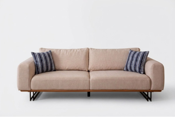 Design bankstel 3-zits gestoffeerd textiel modern gestoffeerd beige 230cm bankstellen
