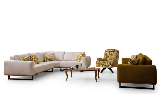 Designer woonkamerset 3-delig. Bankstel 4 + 1 zit hoekbank L-vormig Modern