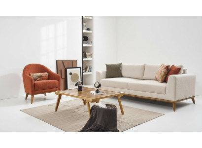 Sofa set 3 + 1 zits Design meubels 2 delen Beige banken Bank Stof