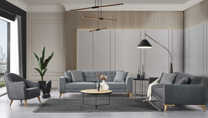 Stijlvolle woonkamerset 3-delig. Luxe meubels grijs modern design 3+1 bank