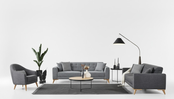 Stijlvolle woonkamerset 3-delig. Luxe meubels grijs modern design 3+1 bank