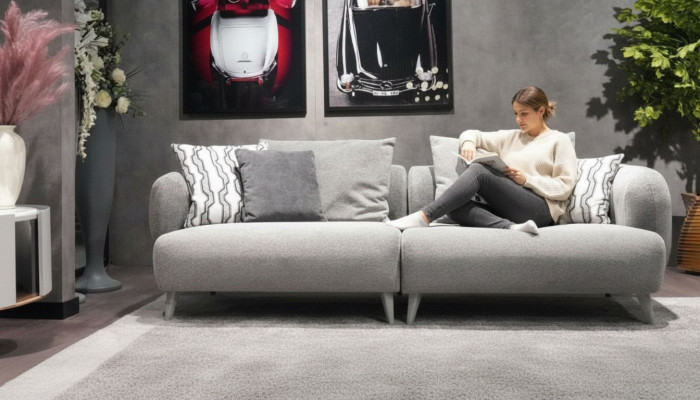 Luxe bankstel 3-zits ontwerp Grijs kleur zachte bankstof Textiel Groot xxl