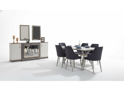 Luxe eetkamerset eettafel + 6 stoelen + dressoir met 2 spiegels nieuw set