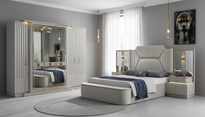 Designer meubels 4-delige slaapkamerset Bed 2x Nachtkastje Kledingkast Nieuw