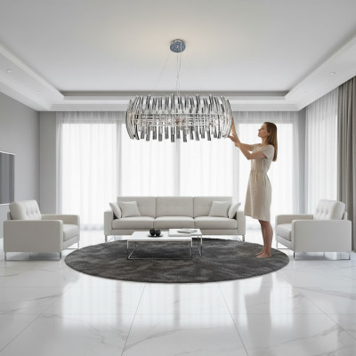 Kroonluchter Crystal voor de woonkamer in een luxueuze chromen kleur