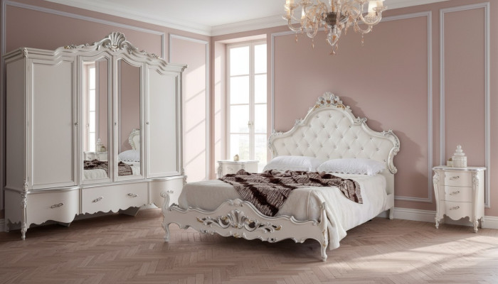 Witte slaapkamer set Klassiek bed 2x nachtkastjes Kledingkast