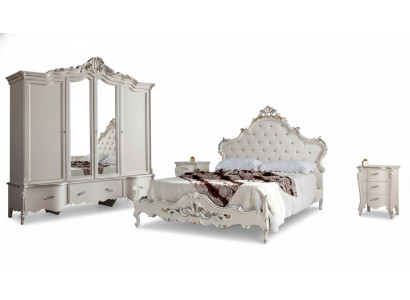 Witte slaapkamer set Klassiek bed 2x nachtkastjes Kledingkast