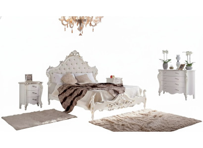 Witte slaapkamer set Bed 2x nachtkastjes Commodes Hout Set 4-delig