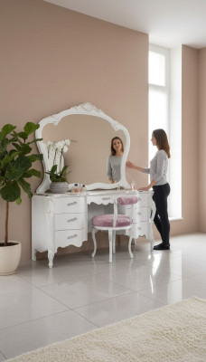 Klassieke massief houten kaptafel slaapkamer meubelset 2-delig Wit