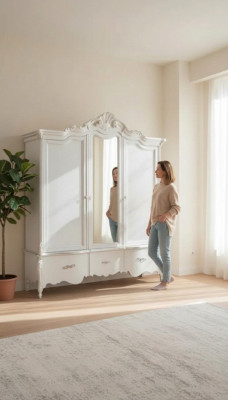 Witte kledingkast Massief houten meubels Slaapkamer Designer glazen deuren
