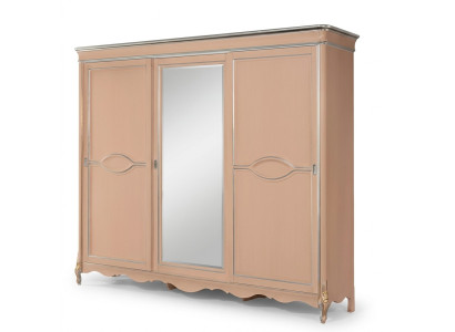 Beige slaapkamer kledingkast met 3 deuren massief houten meubels klassiek
