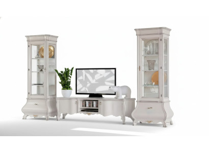 Witte luxe woonkamer wandmeubels 2x vitrines TV-standaard Klassiek.
