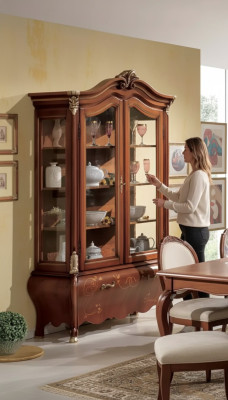 Luxe houten vitrine buffetkast ontwerp kasten bruin Italiaanse meubels nieuw