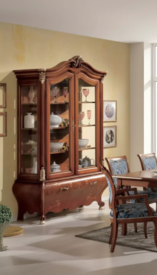 Luxe houten vitrine buffetkast ontwerp kasten bruin Italiaanse meubels nieuw