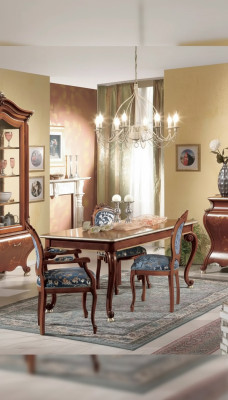 Klassieke eetkamerset luxe tafel 2x armstoelen hout groep 5-delig