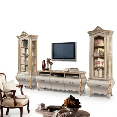 Klassieke woonkamer wandmeubels kast vitrine luxe set houten meubels 3-delig