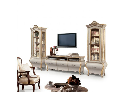 Klassieke woonkamer wandmeubels kast vitrine luxe set houten meubels 3-delig