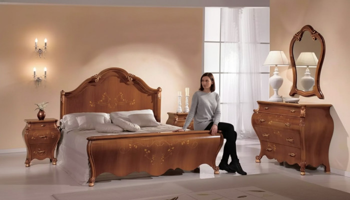 Bruine slaapkamer set Luxe meubels Bedden Nachtkastjes Spiegel Commode