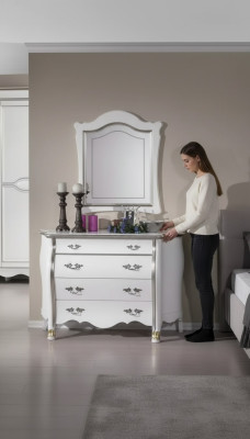 Volledig houten ladekast met spiegel klassieke meubeldecoratie 2-delig