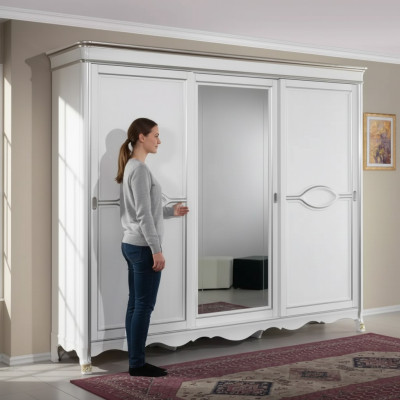 Witte klassieke kledingkast met spiegeldeur slaapkamer meubelontwerp