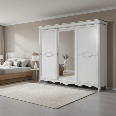 Witte klassieke kledingkast met spiegeldeur slaapkamer meubelontwerp