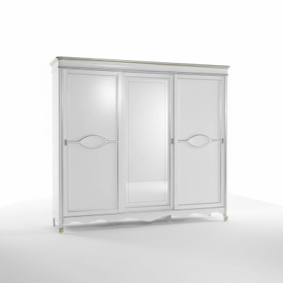 Witte klassieke kledingkast met spiegeldeur slaapkamer meubelontwerp