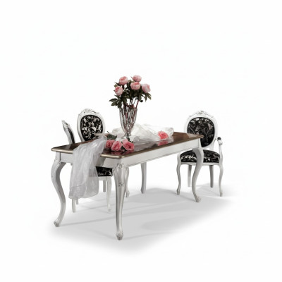 Ontwerp eetkamer houten meubels 4x stoelen witte tafel eetgroep eetkamerset 5-delig.