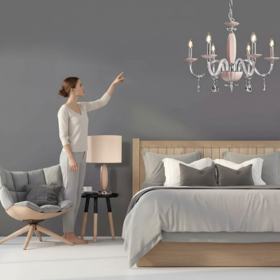 Stijlvolle moderne beige hangende plafondlamp met 6 gloeilampen nieuw