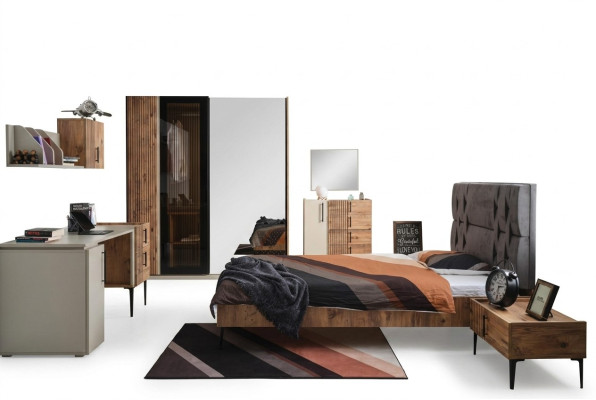 Luxe slaapkamer 7-delig bed nachtkastje kledingkast commode spiegel