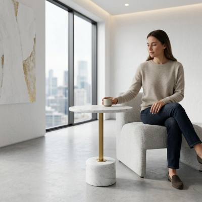 luxe salontafels Rond modern marmer Wit Bijzettafel nieuw