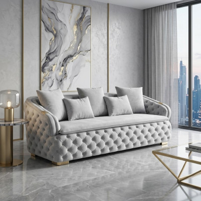 luxe ontwerper grijs 3-zits luxe Chesterfield stoffen bank moderne nieuwste