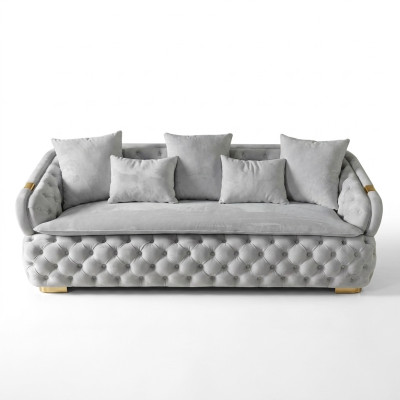 luxe ontwerper grijs 3-zits luxe Chesterfield stoffen bank moderne nieuwste