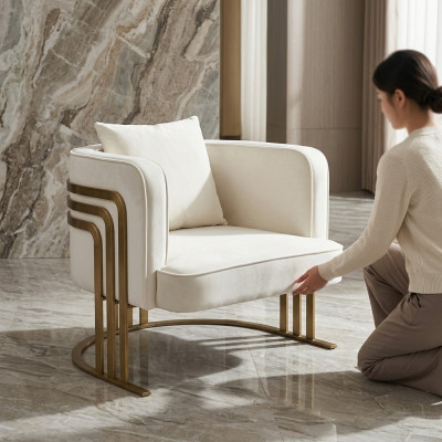 Hoge kwaliteit textiel fauteuil Stijlvolle witte fauteuil Moderne fauteuil televisiebank