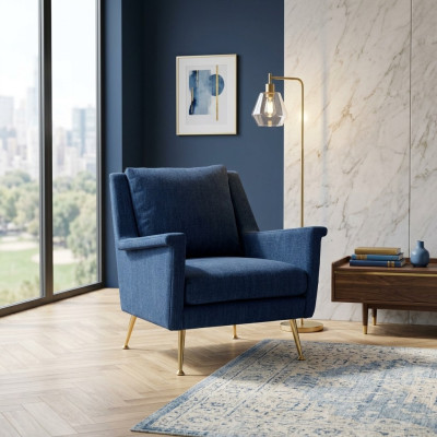 Ontwerp Luxe Blauwe Stoel Fauteuil Bank 1 Zitter Televisiebank Stof Textiel