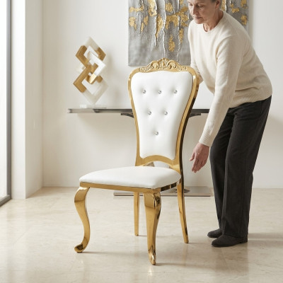 Moderne Stijl Stijlvolle Fauteuil Stoel Wit Zitkussen Ontwerp Metaal Textiel
