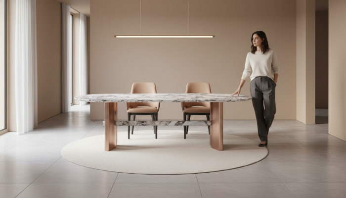 Eetkamer meubels roestvrij staal ovaal eettafel tafel design tafels luxe meubels