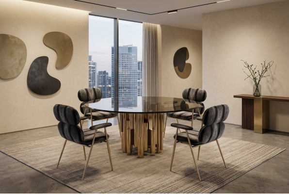 Ontwerper tafel Goud Eettafel Rond Glas Ronde Tafels Moderne luxe