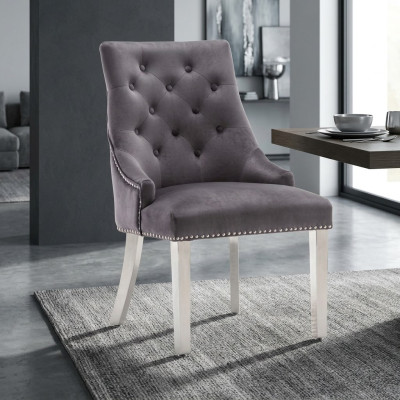 Grijze eetkamer Chesterfield-stoel stoffen stoel luxueuze fauteuil met één zitplaats