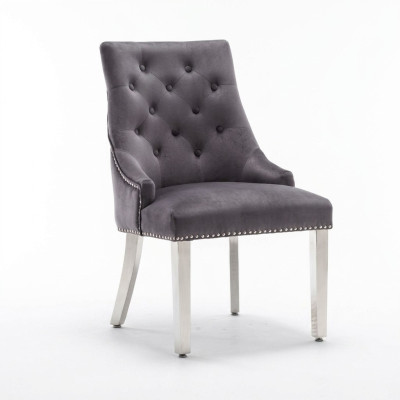 Grijze eetkamer Chesterfield-stoel stoffen stoel luxueuze fauteuil met één zitplaats