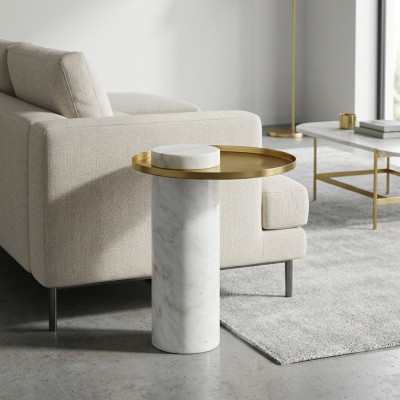 Stijlvolle ronde witte bijzettafel luxe salontafel woonkamermeubels.