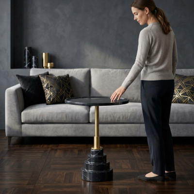 Moderne zwarte salontafel luxe marmeren bijzettafel rond woonkamer