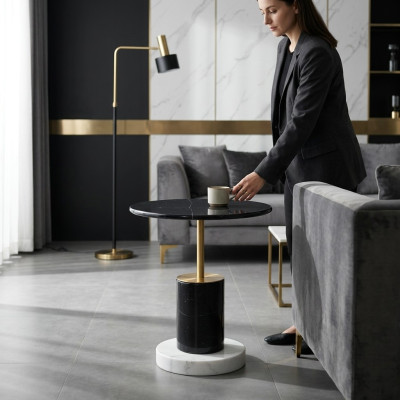Zwarte ronde salontafel Tafel Stijlvolle woonkamer bijzettafels Tafels