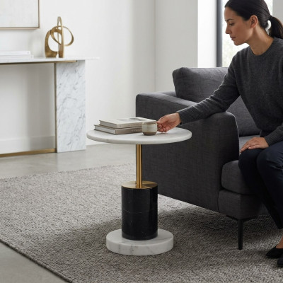 Witte marmerimitatie bijzettafel ontwerper ronde stijl bijzettafel tafel