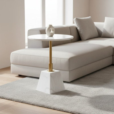Gouden-witte bijzettafel Stijlvolle woonkamer Marmeren ronde tafels.