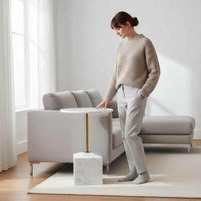 Kleine witte bijzettafel kunstmarmer woonkamer meubels bijzettafels