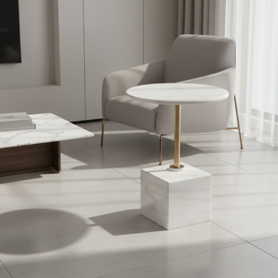 Kleine witte bijzettafel kunstmarmer woonkamer meubels bijzettafels