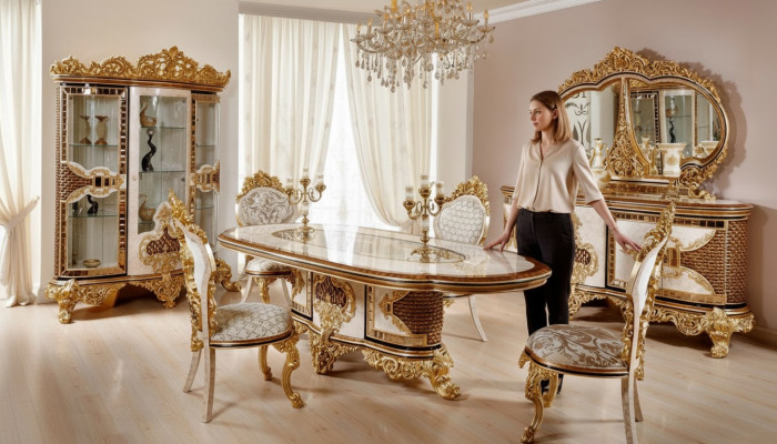 Luxe Witte Klassieke Eetkamerset Eettafel 6x Stoelen Dressoir